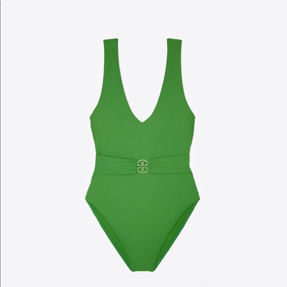 NWOT Tory Burch Miller Plunge One-piece Swimsuit Resort Green - Picture 3 of 11
